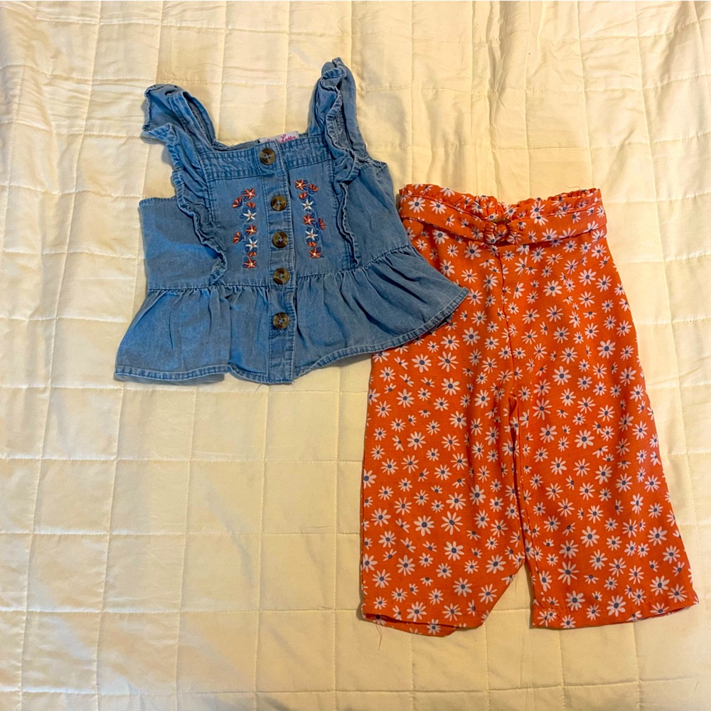 Little Lass, 2T, Jean Top and Linen Pants